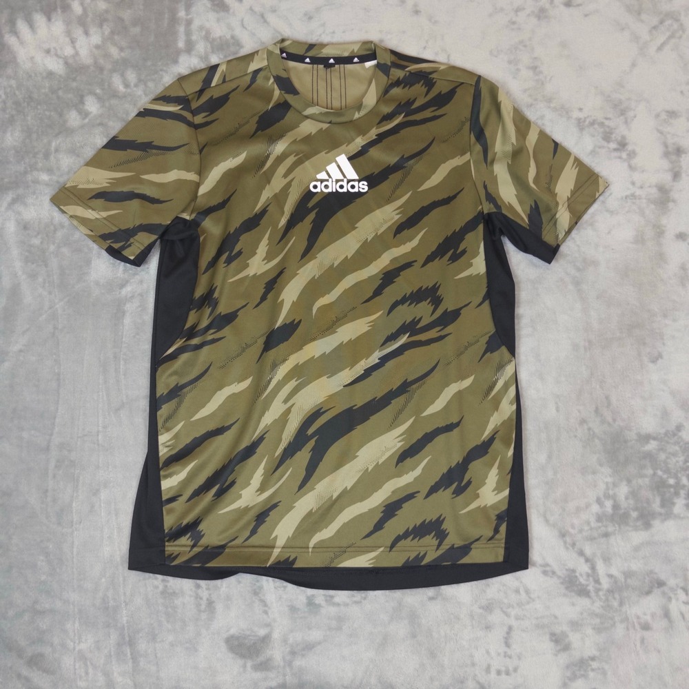 Adidas T-Shirt Mens Small Green Camo Aeroready Short Sleeve Performance Gym Top